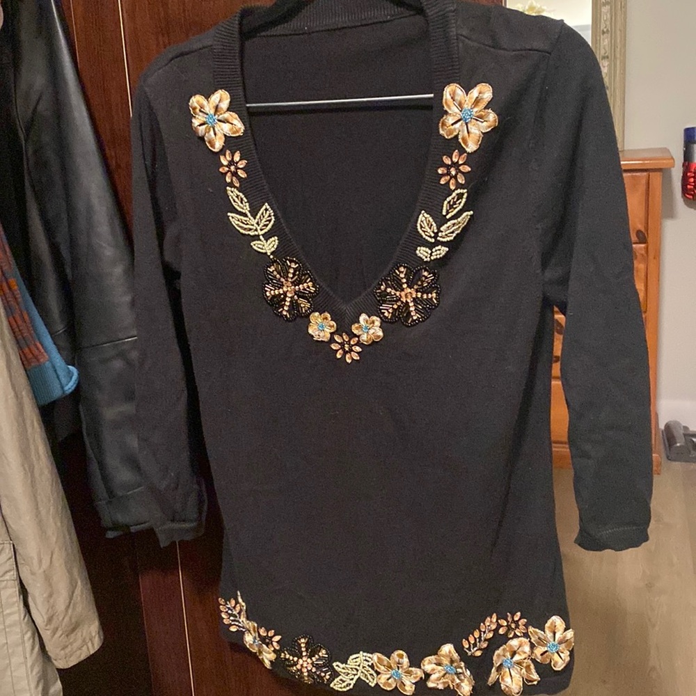 Winter blouse for office or evenings with sequins and nice beaded designs
